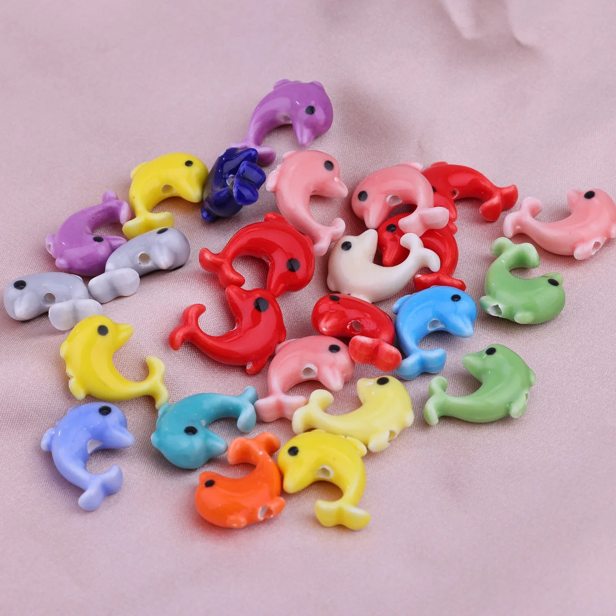 

10pcs 22*16*8 ceramic children's fun colorful dolphin straight hole diy hand-made beads Ceramic material straight hole beading m