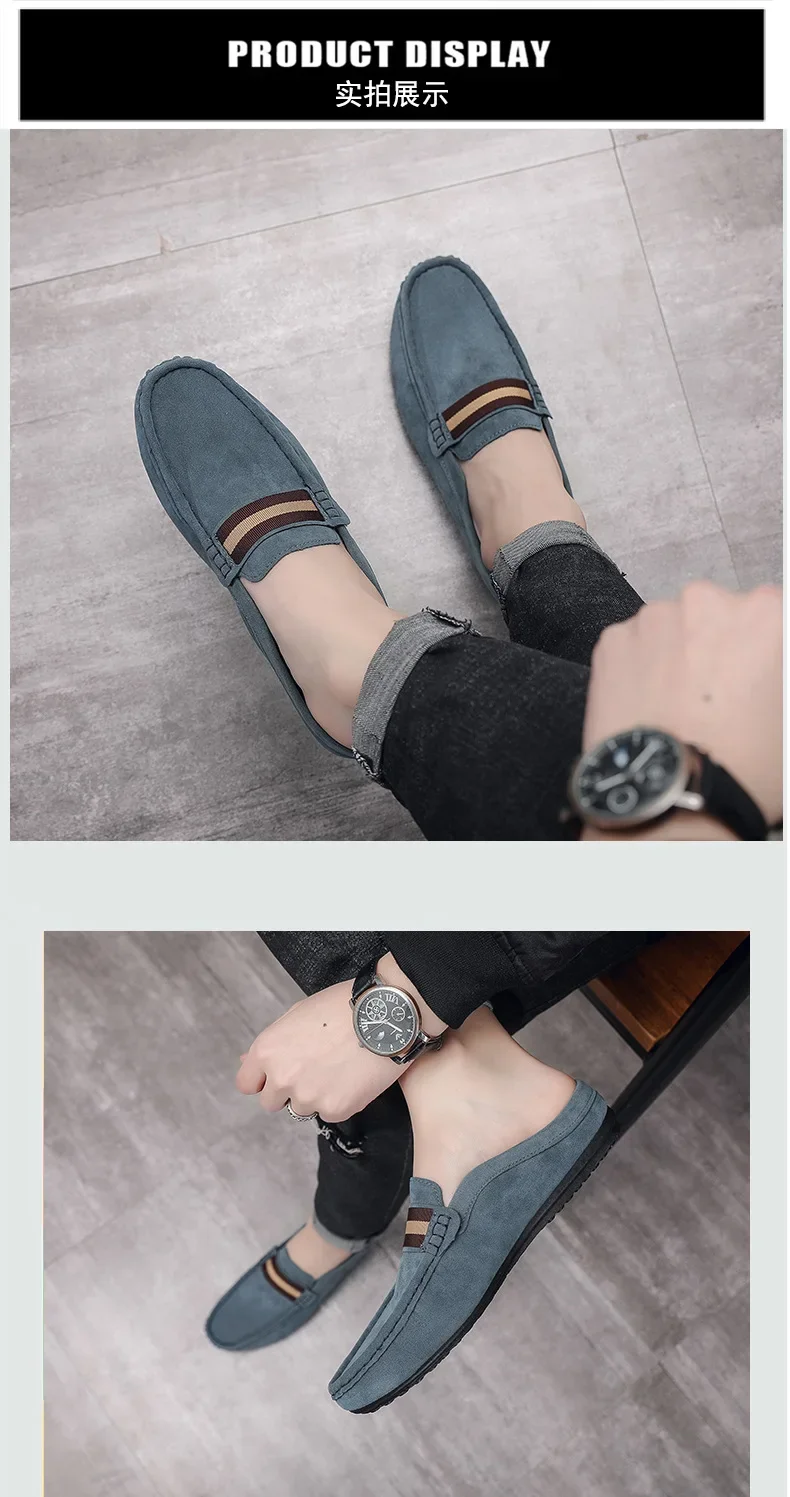 Lefu Shoes Men's Lightweight Bean Shoes Summer One Step Push lazy Breathable Casual Half Support Slippers for men 6