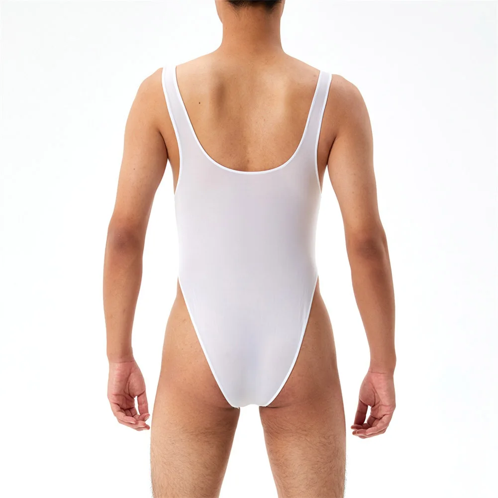 Mens Transparent Bodystocking Swimsuits Short Sleeve Slim Romper Jumpsuits Slim Bodysuit Underwear Thong Bikini Set