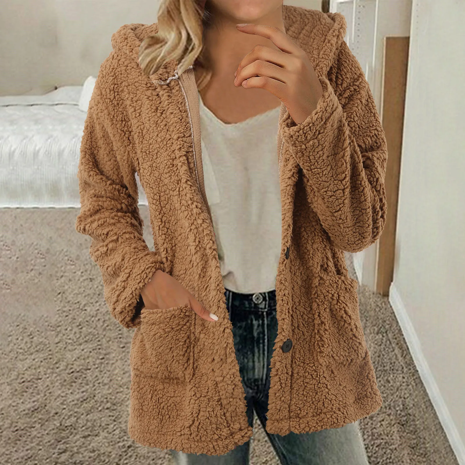 

Women's Casual Color Block h Sweatshirt ButtonsHoodie Loose Blouse Warm Cardigan Women S Long Duster Cardigans