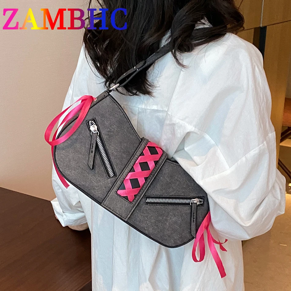 

Ribbons Design Crossbody Bags for Women 2023 Korean Fashion Small Shoulder Side Bag Summer Underarm Bag Lady Handbags and Purses
