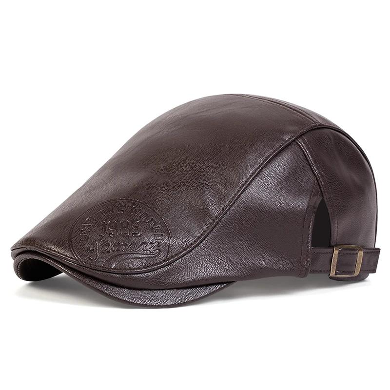 Men Retro 1985 Pu Leather Newsboy Caps British Painters Hats Spring Autumn Side Adjustable Flat Cap Hip Hop Berets 4