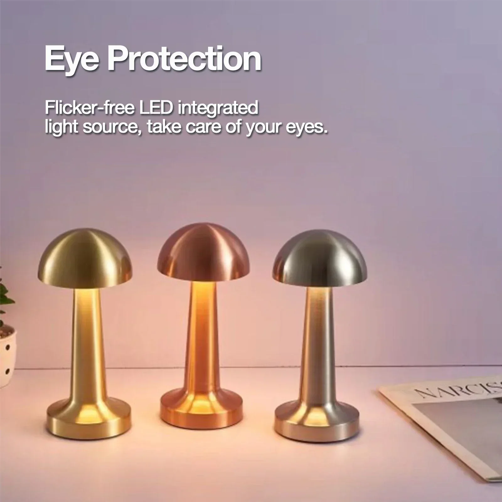 GG빙고 메탈 데스크 램프 1200mAh 3색 LED 데스크 램프 터치 컨트롤 밝기 조절 테이블 램프 가정 및 사무실용