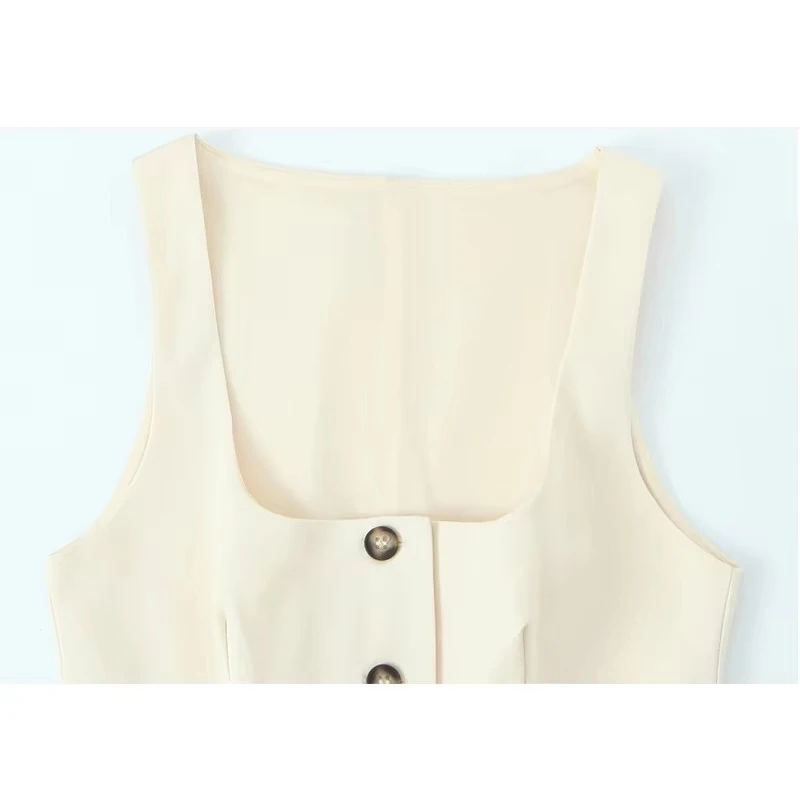 TFMLN Spring Summer Women Sleeveless Suit Vests Chic Square Neck Office Waistcoat Female Solid Color Outwear Single-breasted Top
