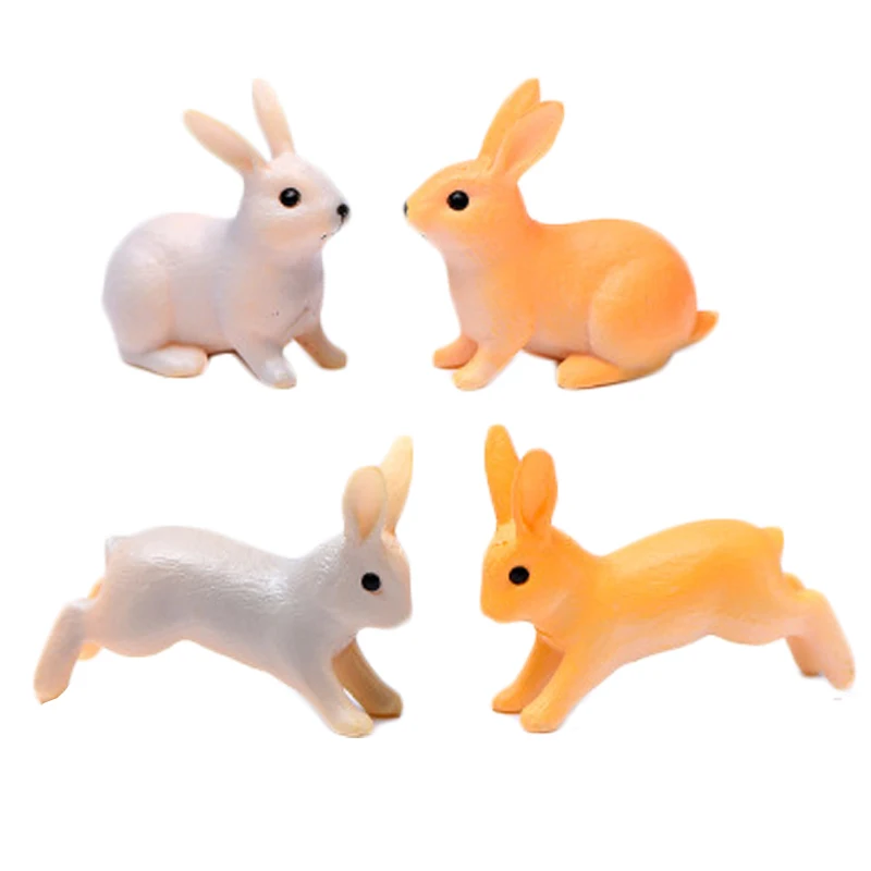 4PCS Rabbit Ornament Miniature Figurine Fairy Garden Decor Home Decoration Micro Landscape Terrarium Gift