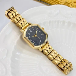 Sophisticated All - Match Women's Watch with Oval Dial and Premium Stainless Steel Strap (Golden black)