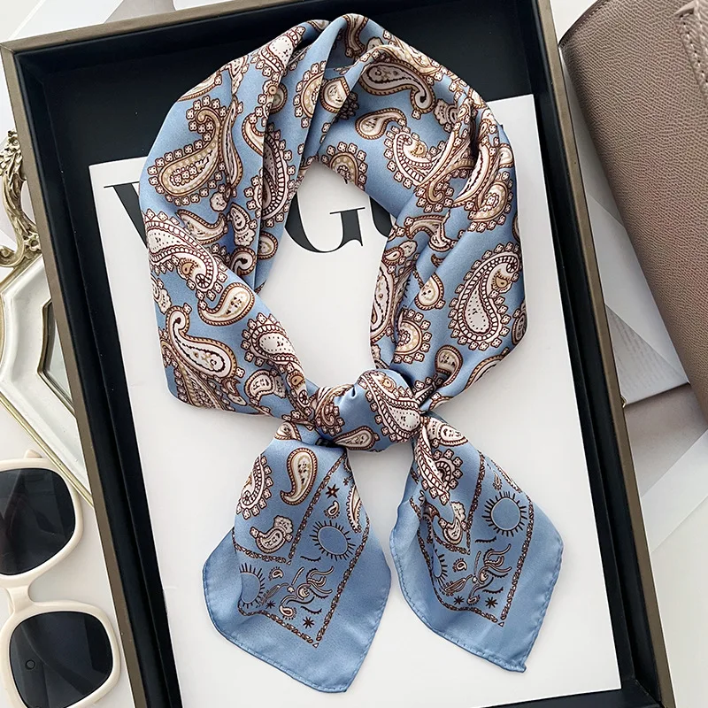 Silk Scarf Women Neck Tie Headband Hijab Decorate 70*70cm Paisley Cashew Print