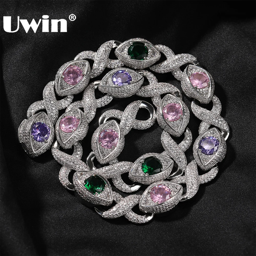 

UWIN Iced Out Infinity Cuban Chain Necklace with Big CZ Eyes Pave Setting Cubic Zirconia Fashion Jewelry for Women Men