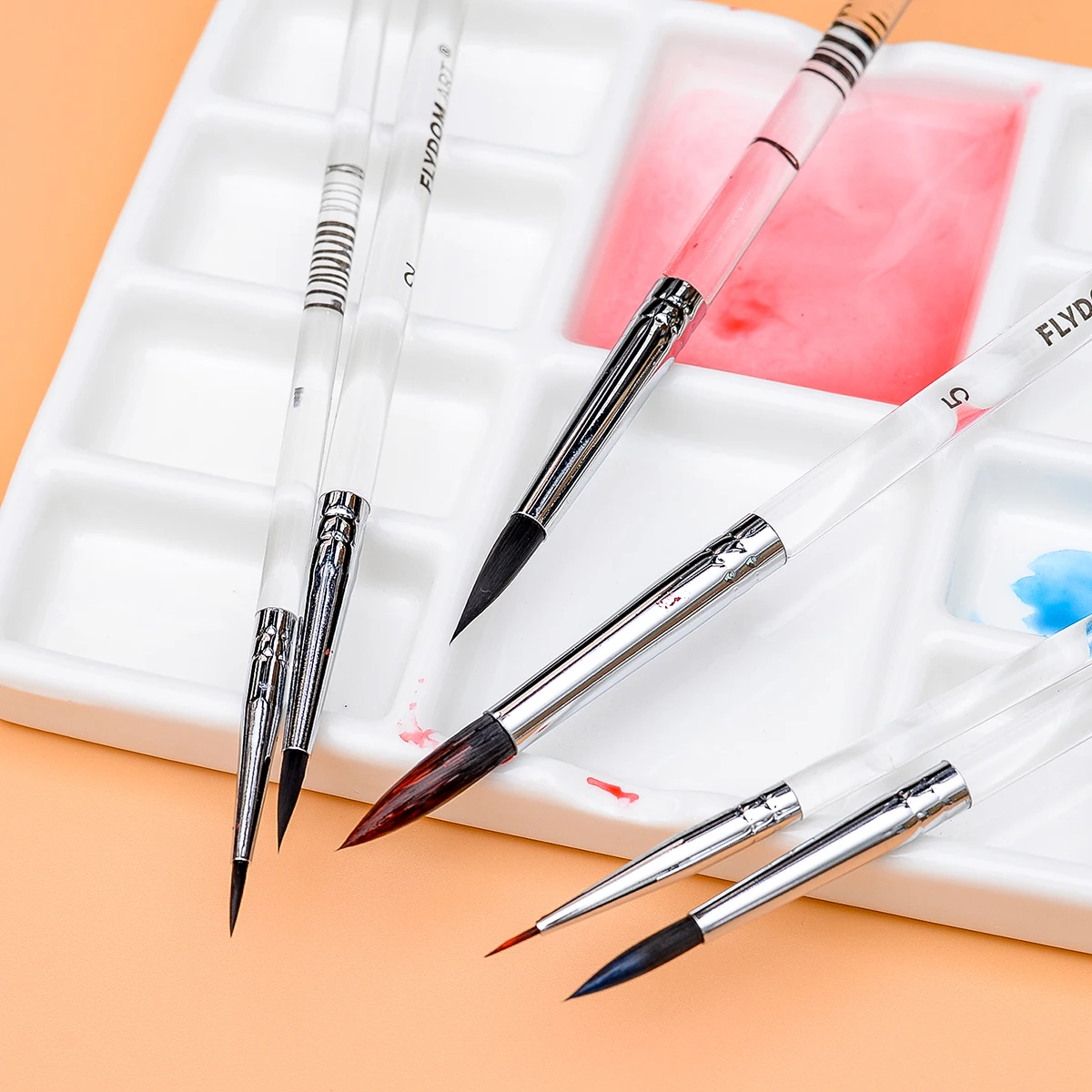Paint Brush 6 Pcs Watercolor Brush Set Transparent Pen Holder Nylon Hair Paint Brush Pen For Drawing Painting Round Pointed Art Supplies