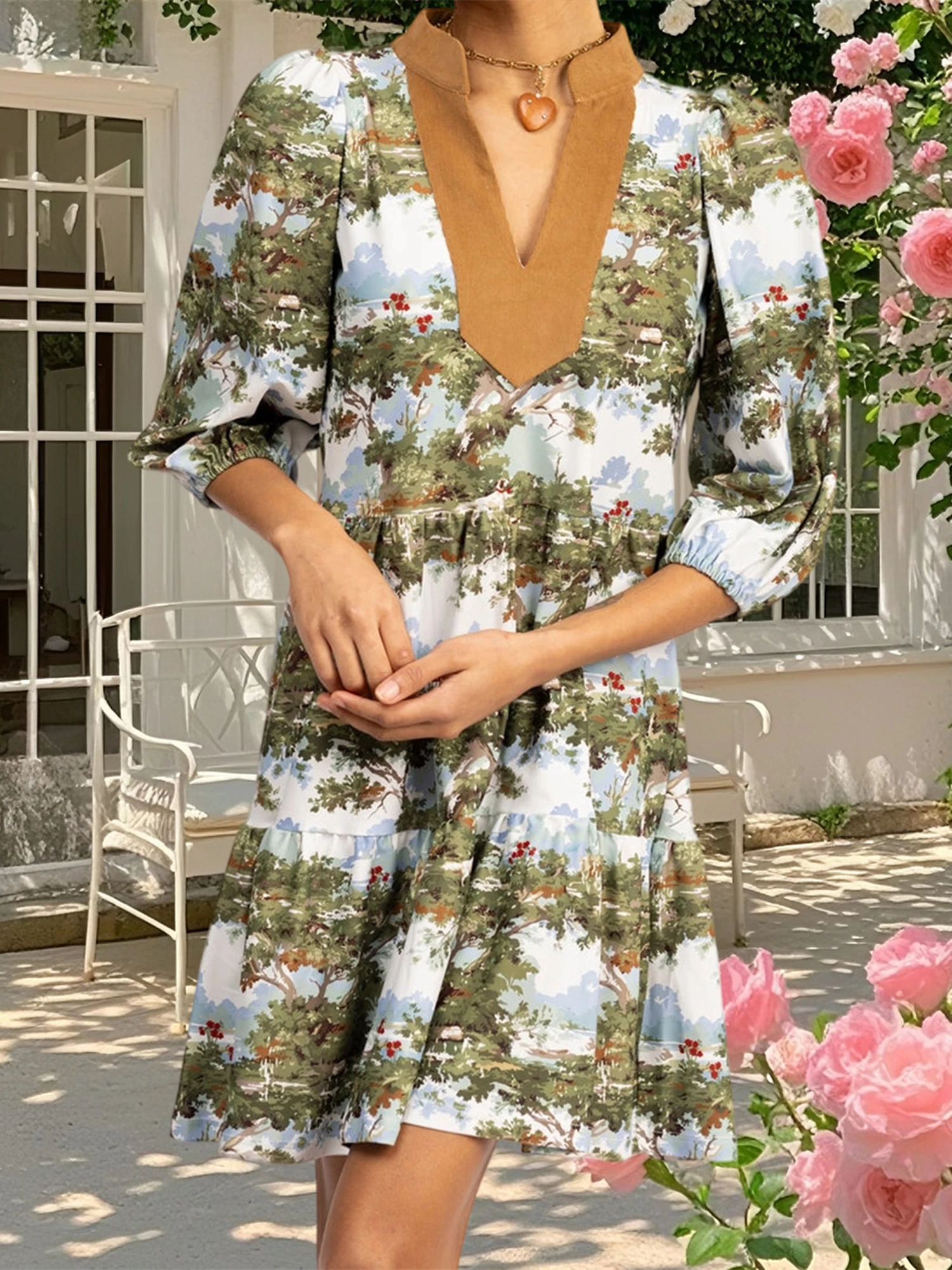 Women s Boho Style Long Sleeve Floral Print V-Neck Maxi Dress for Beach Party Resort Wear Street Style Fashion