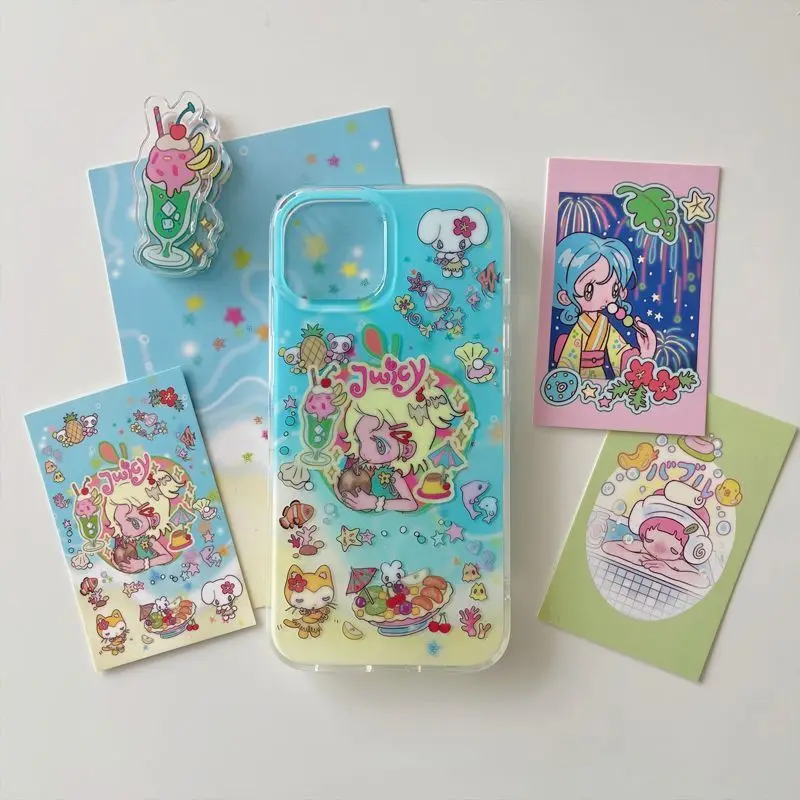Blue Yellow Little Girl Minimalist Fashion Phone Case - Advanced Versatile Design