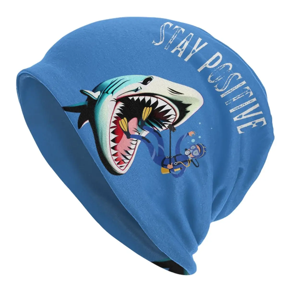

Stay Positive Shark Beanie Funny Bonnet Hat Unisex Trendy Warm Dual-use Bonnet Knitted Hat