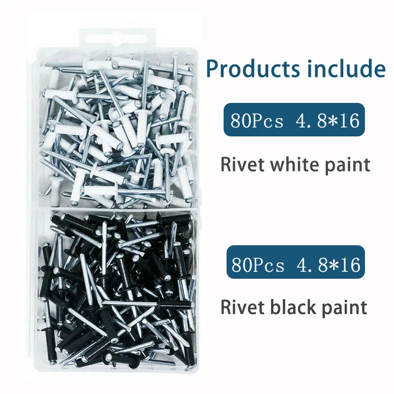 160 Stück Blindnieten in verschiedenen Größen, Aluminium, Stahl, Nylon-Pop-Nieten-Sortiment-Set, Pop-Nieten-Sortiment-Set (Silber/Schwarz)