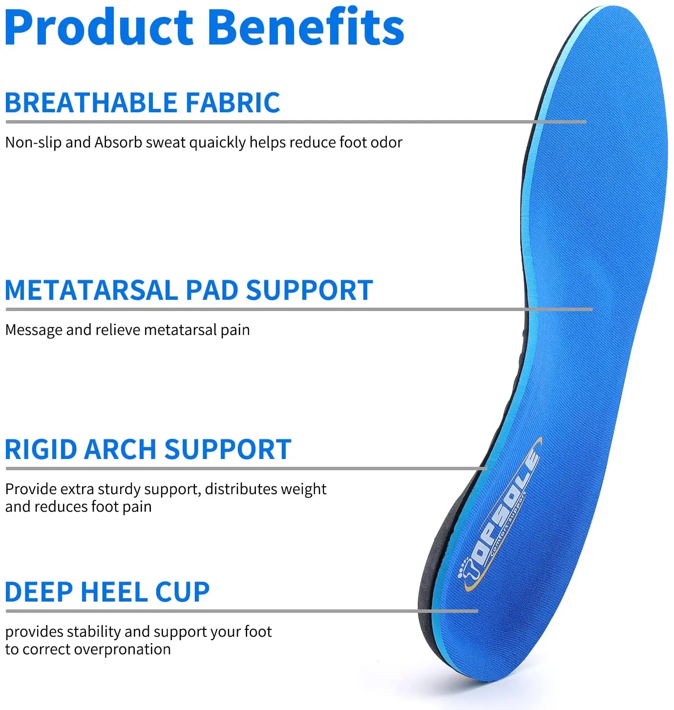 TOPSOLE Orthopedic Insole High Arch Support Shoe Comfort Insert For Flat Foot Plantar Fasciitis Pain Feet Valgus Over Men Women