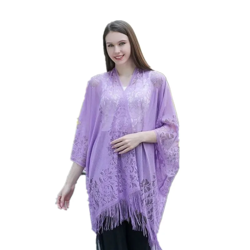해변 자외선 차단 의류 레이스 가디건, 햇빛가리개 케이프 여성 태슬 코트, 용수철 해변 휴가 레저 숄, 여름 겉옷 B6
