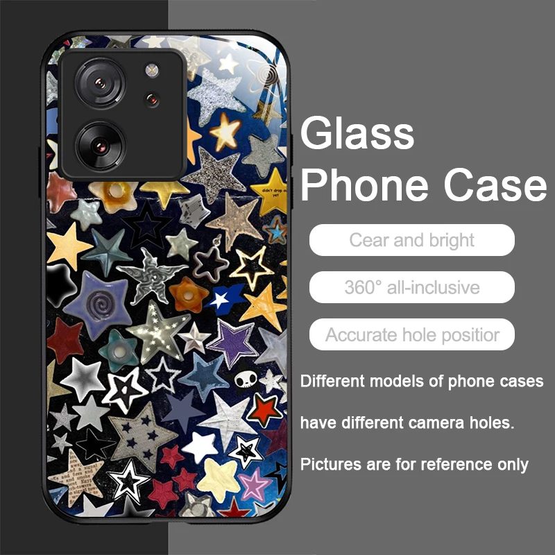 Luxury Retro Style Stars and Moon Y2K Tempered Glass Phone Case