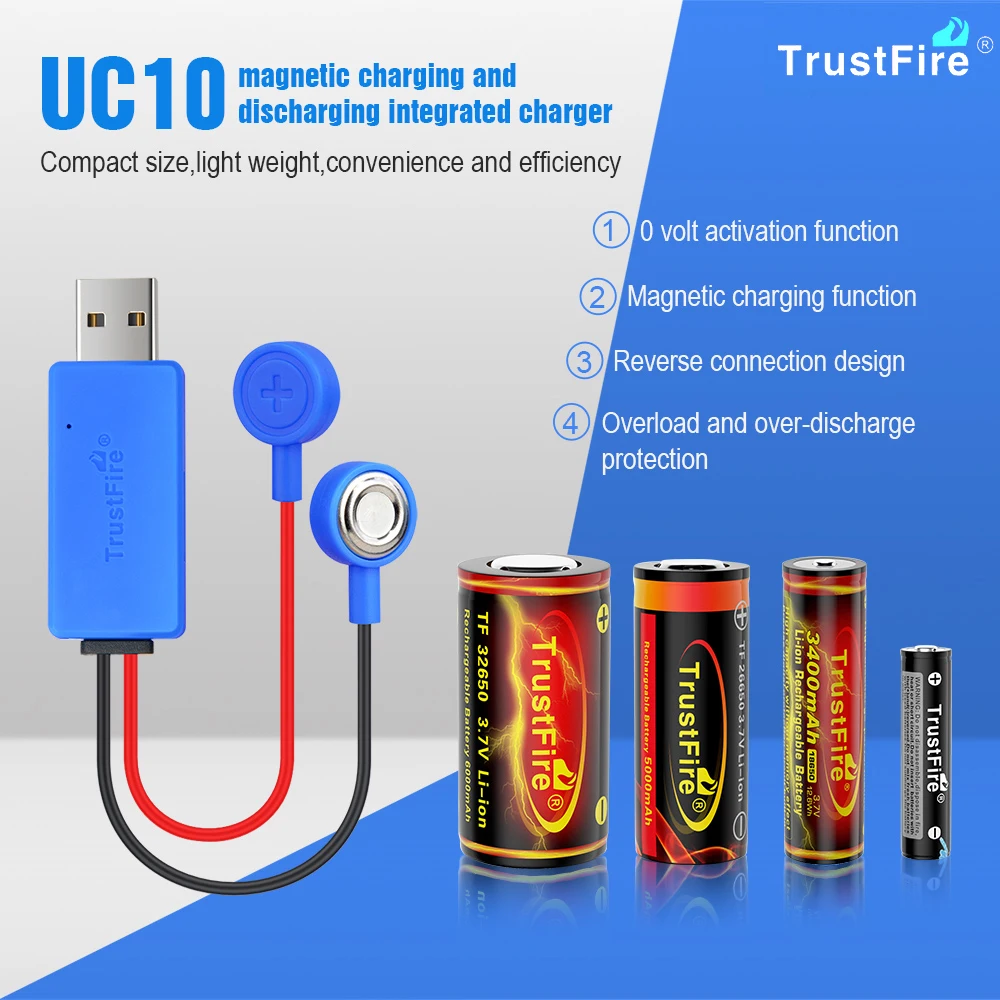 

TrustFire UC10 18650 21700 USB Magnetic Lithium Battery Charger with Power Bank Function AA AAA for 14500 26650 16340 Batteries