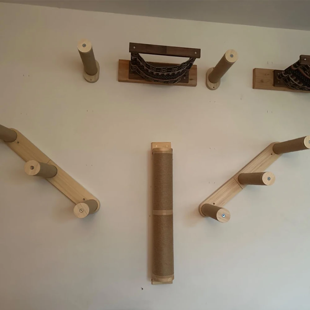 Wall-mounted Cat Climb Combination For Pets To Climb Durable Solid Wood Ladder Pedal Hammock Cat Nest For Pets To Move And Rest