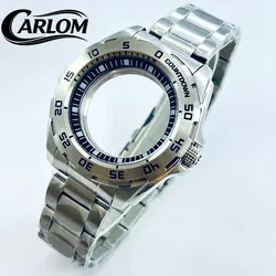 Premium 44mm Stainless Steel Watch Case with Black, Green, and Orange Chapter Ring and S Crown (Black A2)