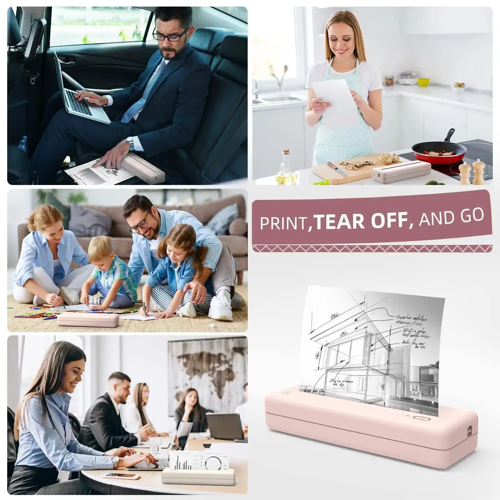 HPRT A4 Portable Thermal Printer Photo Document A40 Thermal Paper Inkless Bluetooth Mobile Printers for Home,Office Use