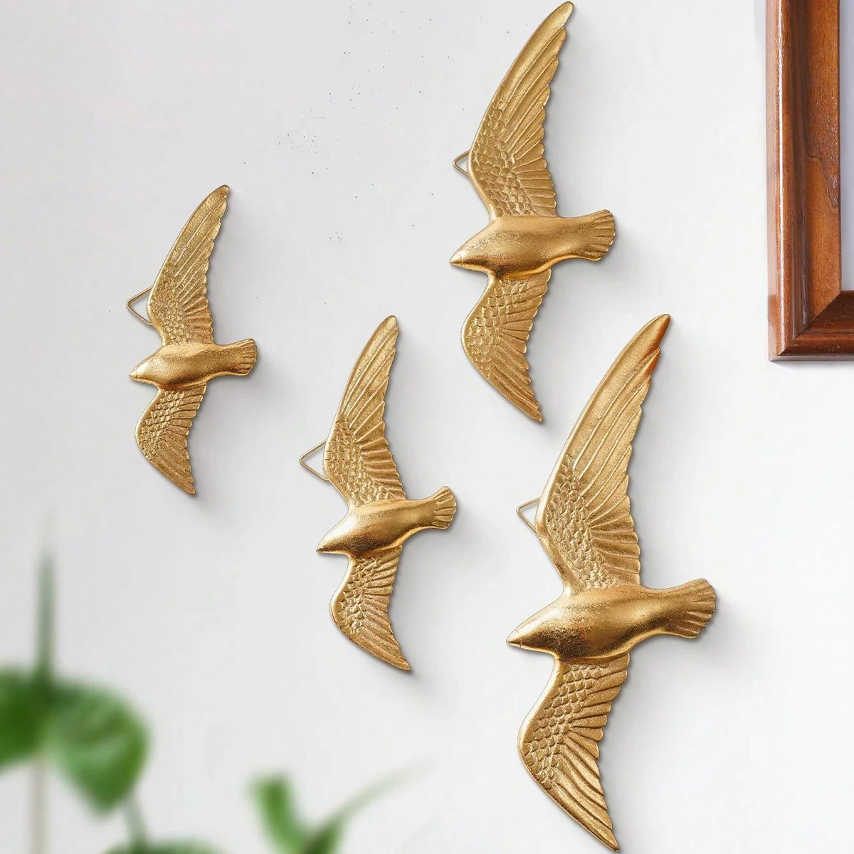 4PC, golden bird shape decorative wall hanging, suitable for living room, study, shop and celebration, party wall decoration