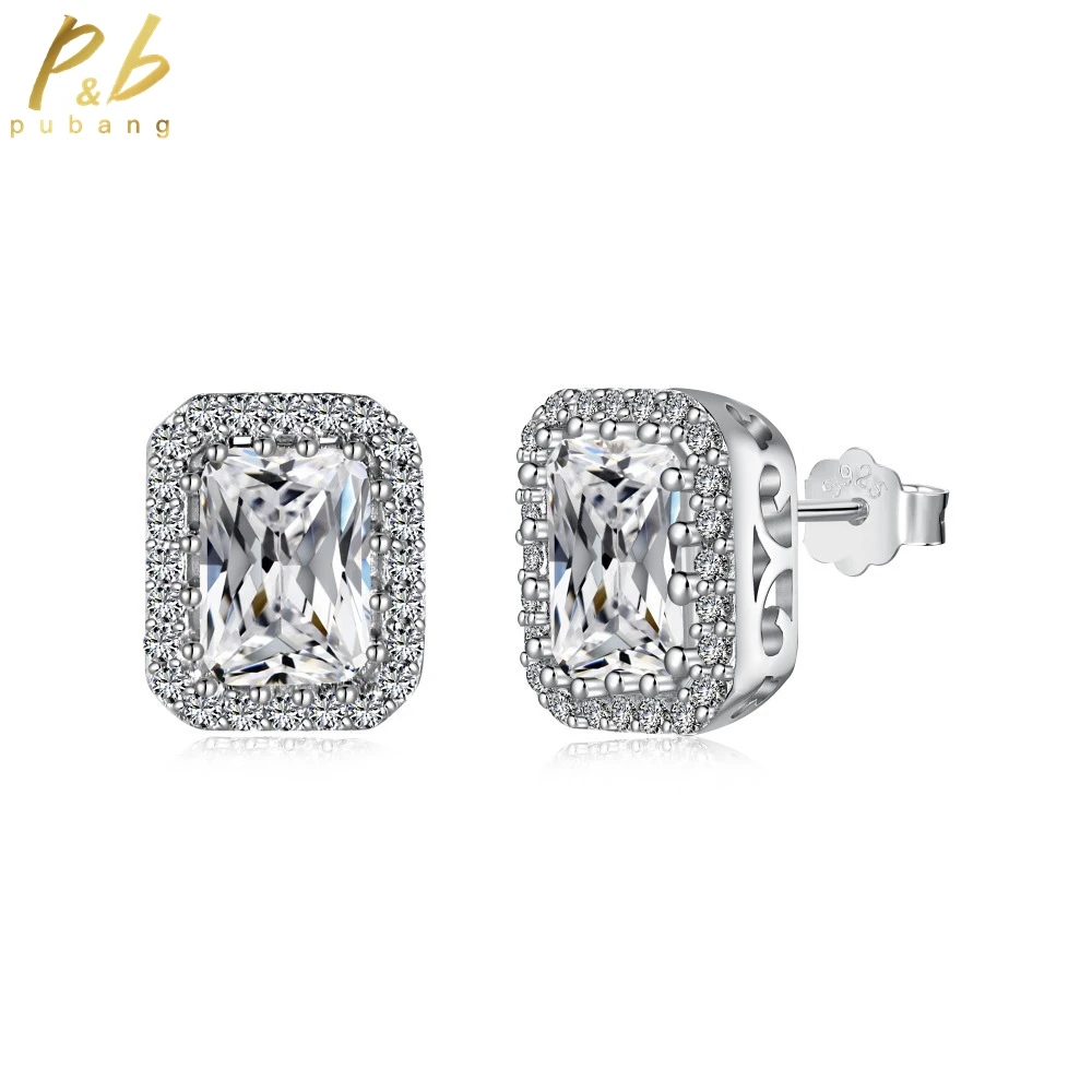 

PuBang Fine Jewelry Baguette Stud Earrings 925 Sterling Silver Created Moissanite for Women Anniversary Party Gift Free Shipping