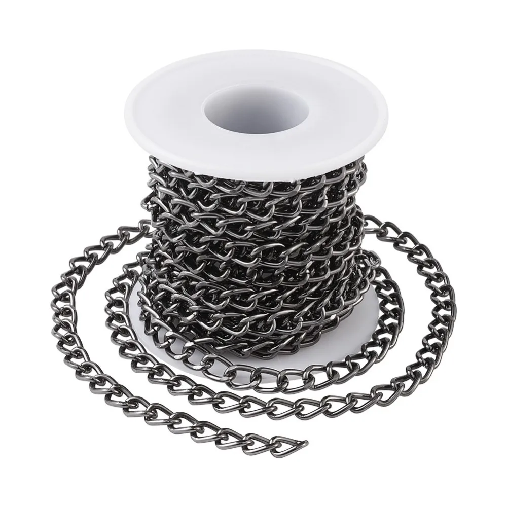 

5m Metal Black Chain Roll Aluminum Curb Chains Unwelded Twisted Link Chain with Spool for Bracelet Necklace Chain Jewelry Making