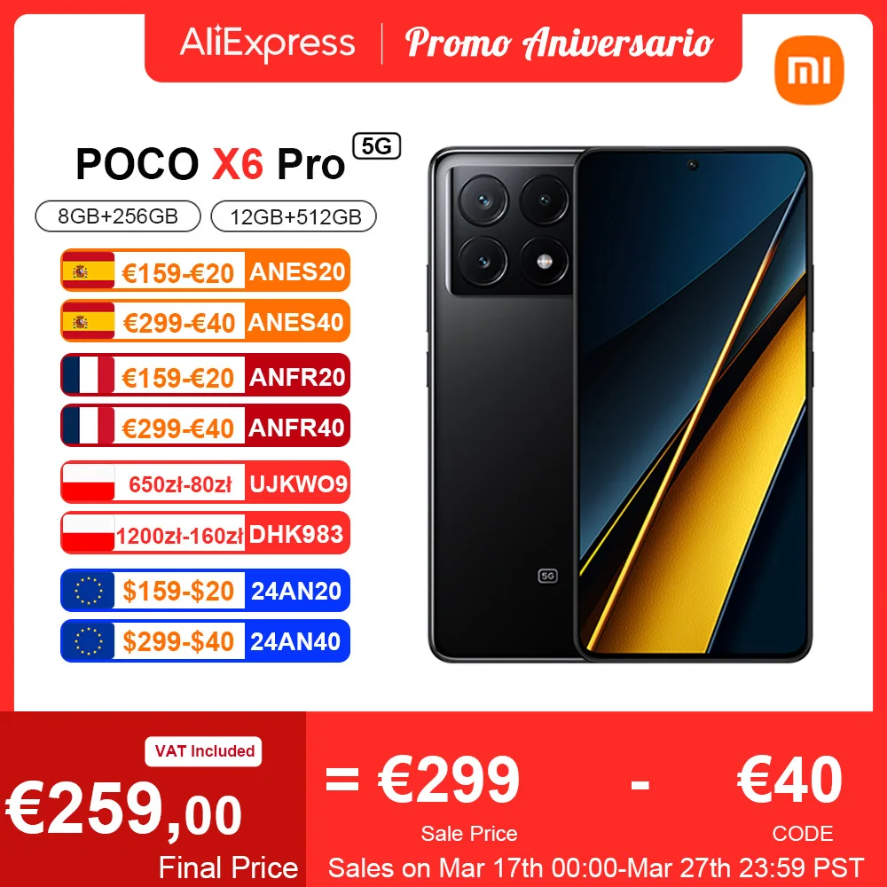 POCO-teléfono inteligente X6 Pro 5G, versión Global, 256GB, 512GB, Dimensity 8300-Ultra 6,67 «, flujo 1,5 K, Pantalla AMOLED DotDisplay de 64MP, 67W, NFC