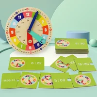 Wooden Clock Model Teaching Aid Montessori Learning Clocks with Cards Kindergartner Toys School Interaction Playroom Time Game 2