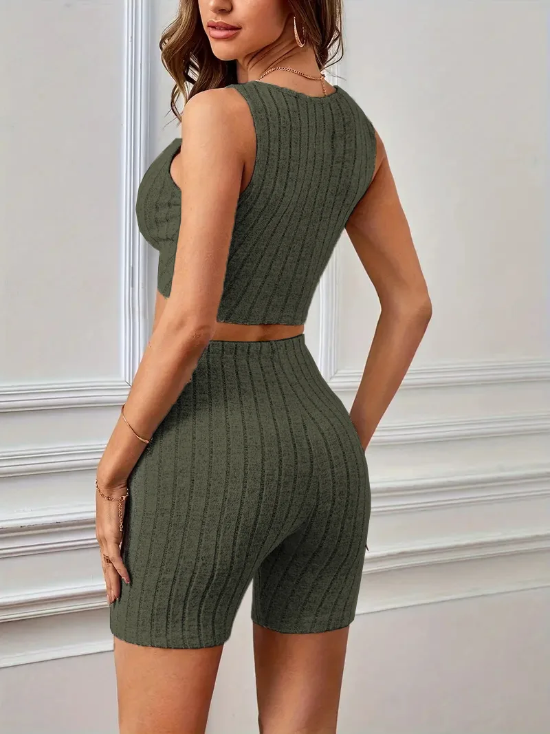 Europe and the United States foreign trade new home wear high waist vest fashion casual comfortable round neck women's suit