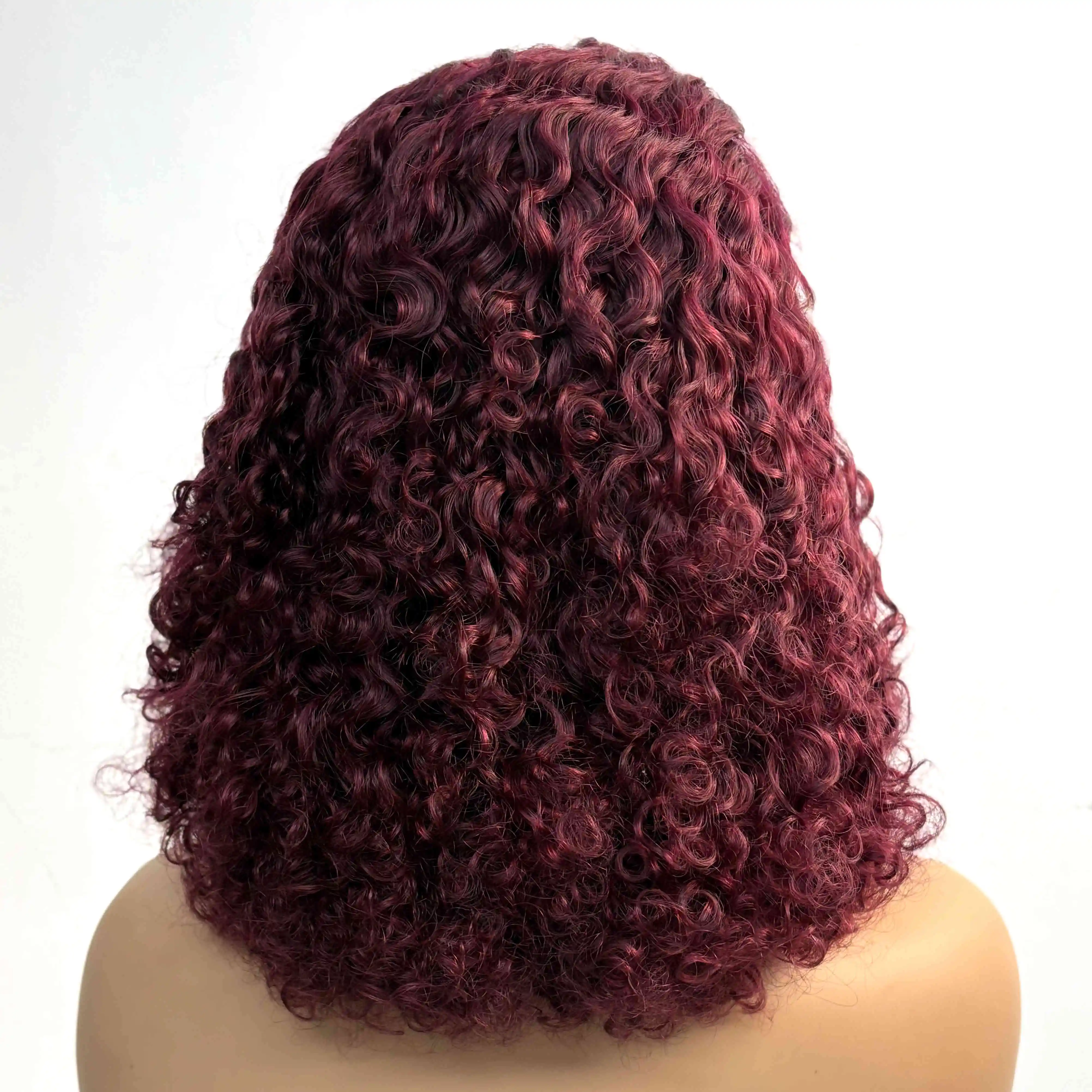 Burgundy 99J# Water Wave Human Hair Wigs 4x4 Transparent Lace Closure Colored Deep Wave Curly Brazilian Remy Hair Wigs for Women 4