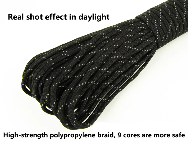 Description Picture 3 of itemReflective Paracord 550 Cord 7 Strands 4mm Tent Rope Camping Survival Accesorios Warning Parachute Line Hiking Canopy Lanyard