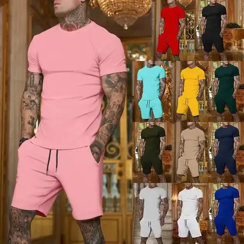 Fashionable and Casual Summer Outdoor Sports Suit Men's Breathable T-Shirt Shorts Casual and Fashionable Two-Piece Set Tracksuit - Image 2
