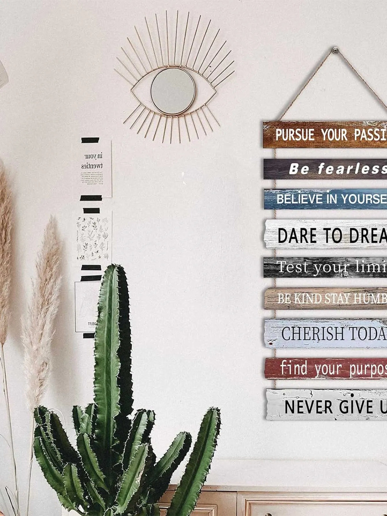 Motivational Wall Art Decor with Positive Quotes, Inspirational Wall Art Room Decor for Teen Girls Women, Rustic Hanging Pl