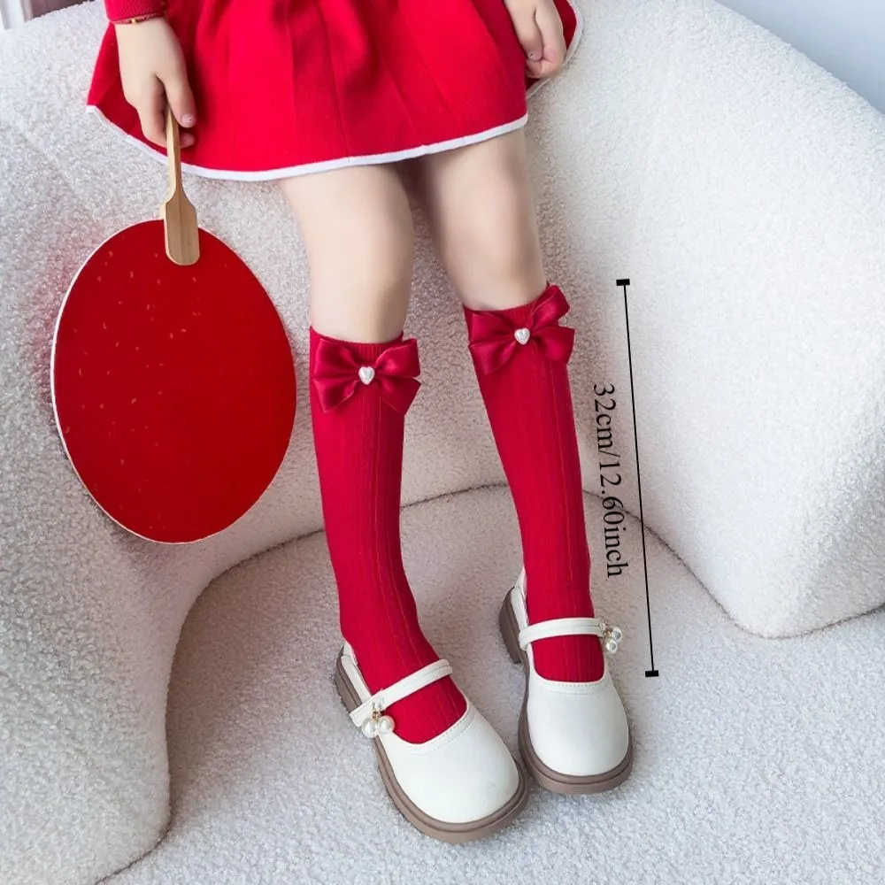 Cute Middle Tube New Year Red Socks Cotton Sweet Children Long Socks Princess Thicken Sleeping Socks Autumn
