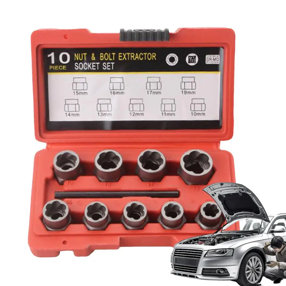 Description Picture 2 of itemBolt Remover And Extractor Alloy Steel Bolt Nut Remover Set Stripped Lug Nut Remover Bolts Extractor Tool Set Stripped Bolt