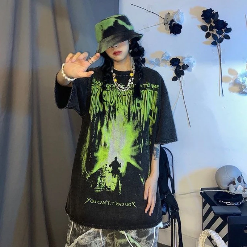 

2023 Women Hip Hop Streetwear Washed T Shirt Graphic Printed Oversize T Shirt Harajuku Cotton Loose Summer Short Sleeve Tshirt