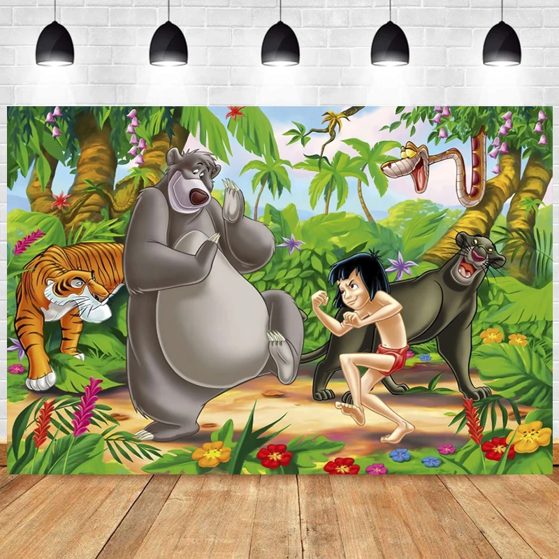 Personalizzato Disney The Jungle Book Sfondo Decorazione Tropical Safari Animals Baby Birthday Party Lion Bear Photography Background