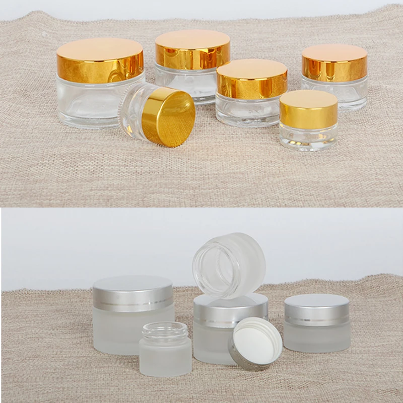 Wholesale 5-100g Empty Transparent Glass Jars Cosmetic Containers  Gold/Sliver/Black Lids Refillable Ointment Face Cream Boxes CN - AliExpress