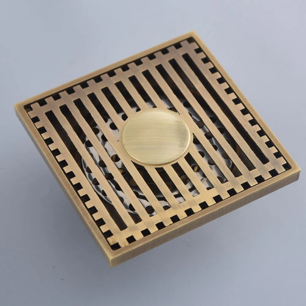 

Antique Brass Bathtub Shower Drainer Floor Strainer 10x10cm Square Invisible Bathroom Floor Drain Waste Grate Nhr126