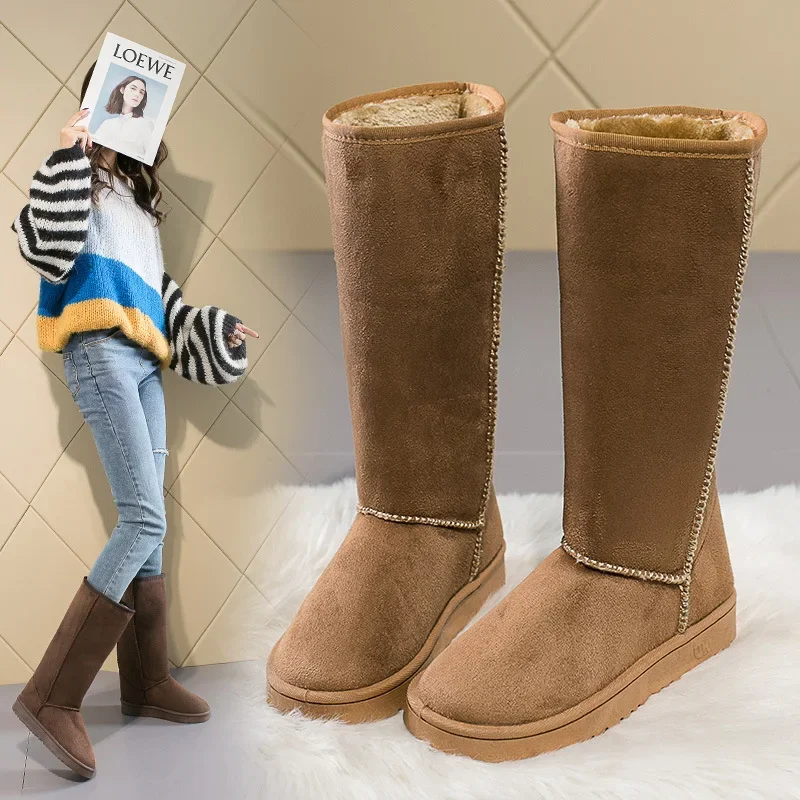 Winter Women Snow Boots New Thickened Plush Boots Anti Slip Martin Boots Fashion Denim Womens Boots Versatile Brown Long Boots