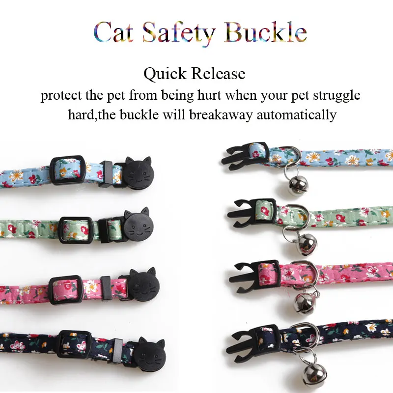 Floral Small Cat Collar Safety Breakaway With Bell Buckle Pet Collars Flower Cute Dog Goats Collier Chain Bowknot Adjustable 4