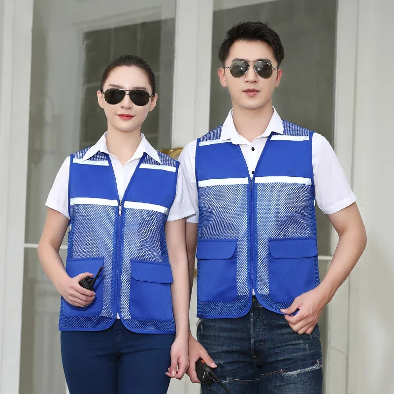 Safety Vest for Men Breathable Mesh Work Vest with Pockets and Zipper Construction Volunteer Safety Workwear