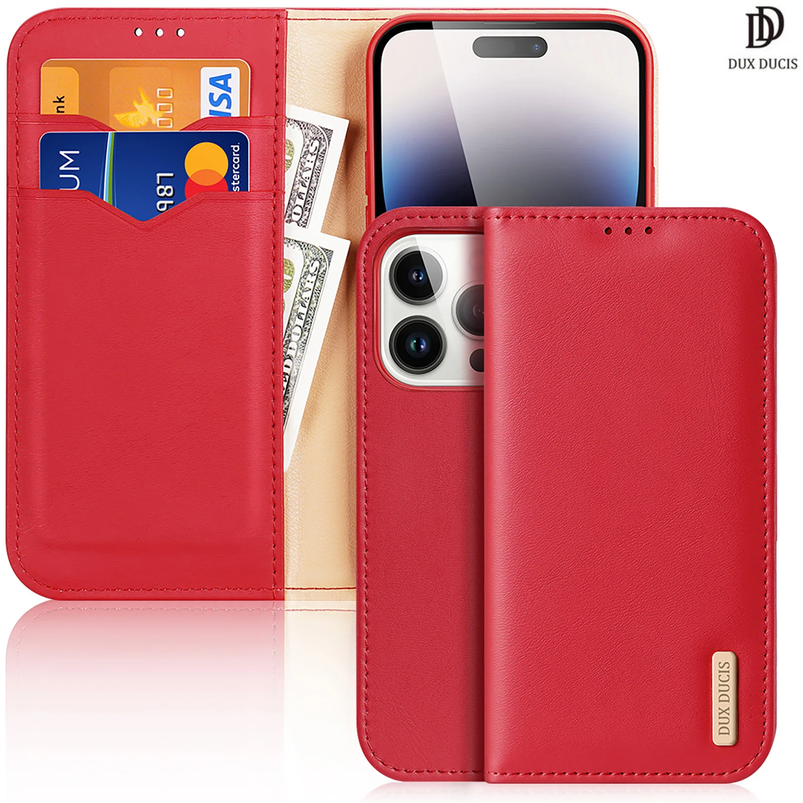 Premium Leather Folio Wallet Case for iPhone 11 Pro Max - Red