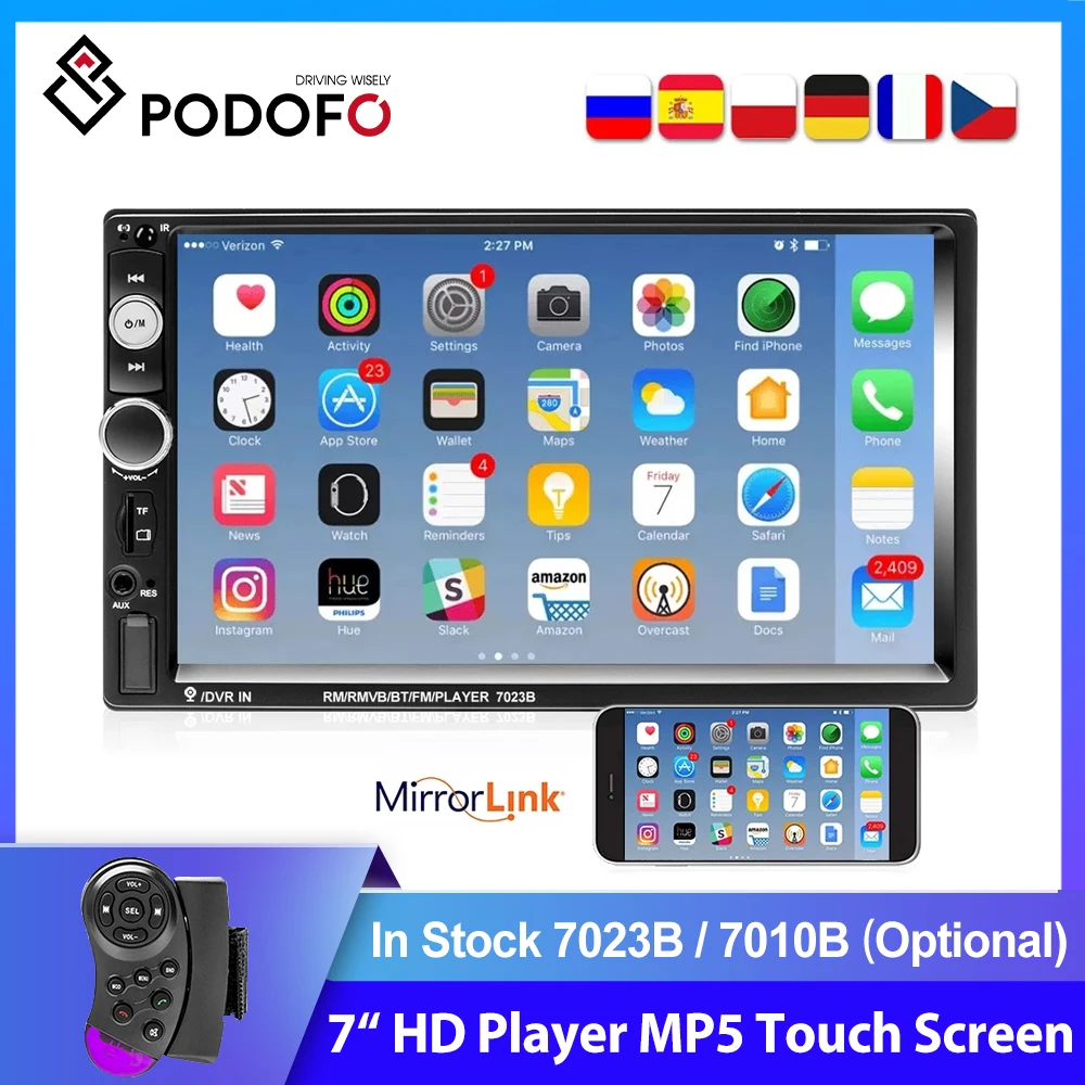 Podofo 7023B Autoradio 2 Din Multimedia Player 7 ''Autoradio Mirror Link Stereo Per Volkswagen Nissan Hyundai Kia Toyota