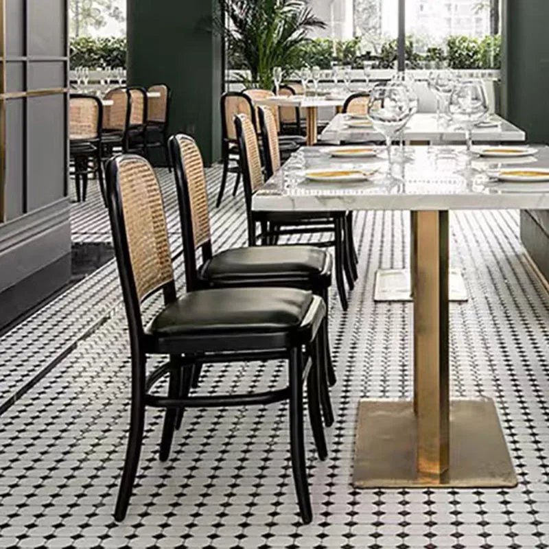 

Restaurant Living Room Rattan Dining Chairs Metal Kitchen Office Dining Gamer Chairs Floor Soft Silla Comedor Hotel Furniture