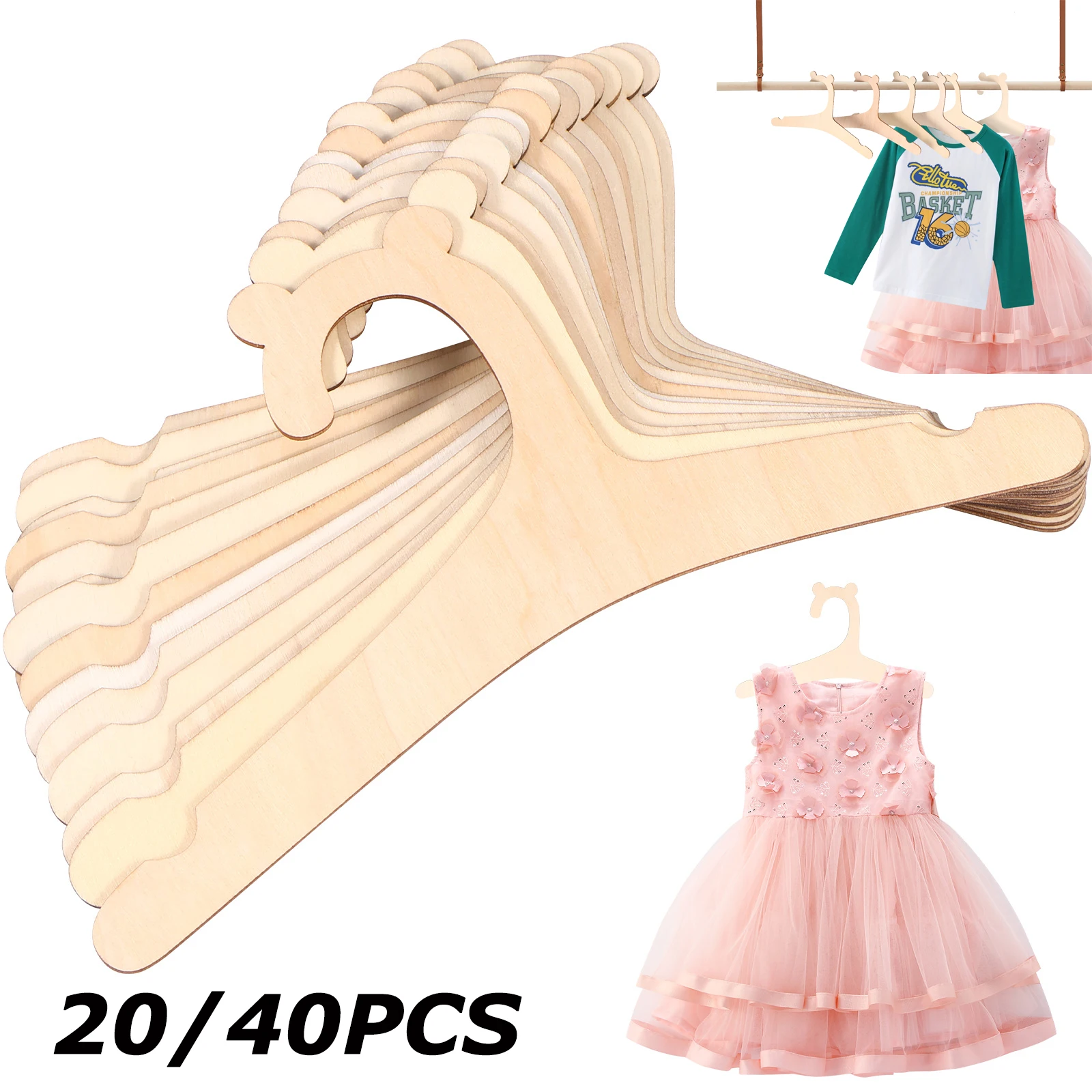 20/40Pcs Baby Creative Hanger Rack Baby Wooden Clothes
