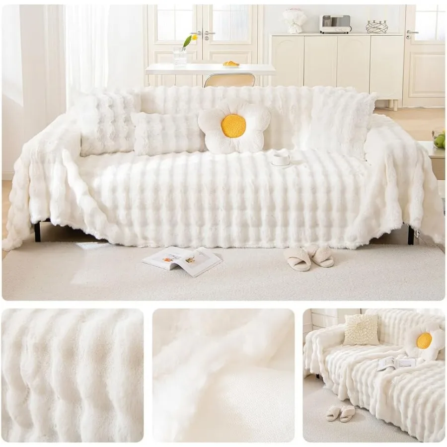 Cozy Faux Fur Couch Cover Large Fuzzy Blanket for Sofabed Loveseat Thick Cozy Shaggy Sofa Slipcover for Sectional L Shaped Sofa