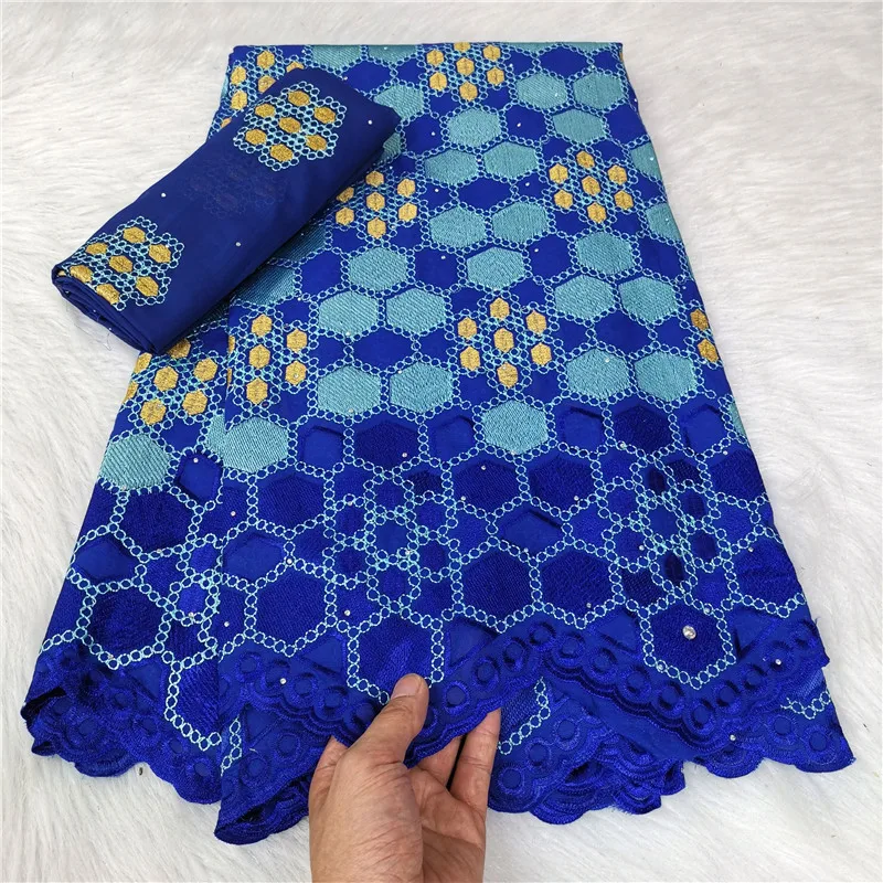 

5+2 Yard Dry Lace Fabric 2023 Latest Heavy Beaded Embroidery African 100% Cotton Swiss Voile Popular Dubai Style 9L080703