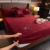 Thicken Velvet Bed Cover Elastic Bed Sheets Set Mattress Cover Soft Queen King Solid Color 90/150/x200 For 2